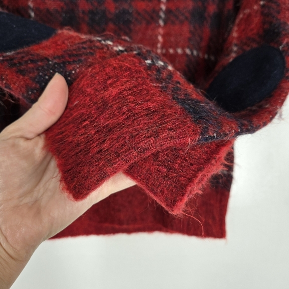 J‎ Crew Mohair Wool Blend Pullover Sweater Size XS Plaid With Elbow Patches Red - Picture 5 of 14